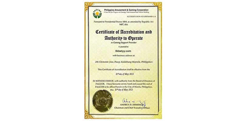 giấy chứng nhận PAGCOR